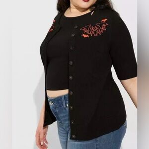Torrid Goth Black Fitted Embroidered Bat Cardigan 3/4 Sleeve NWT size 3X